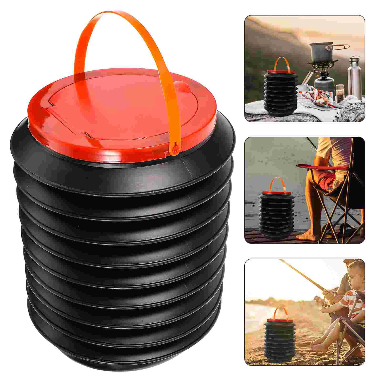 Collapsible Water Fishing Bucket Car washing Bucket multiuse Garbage Collapsible Storage jug with Lid portable Camping tool (4L)