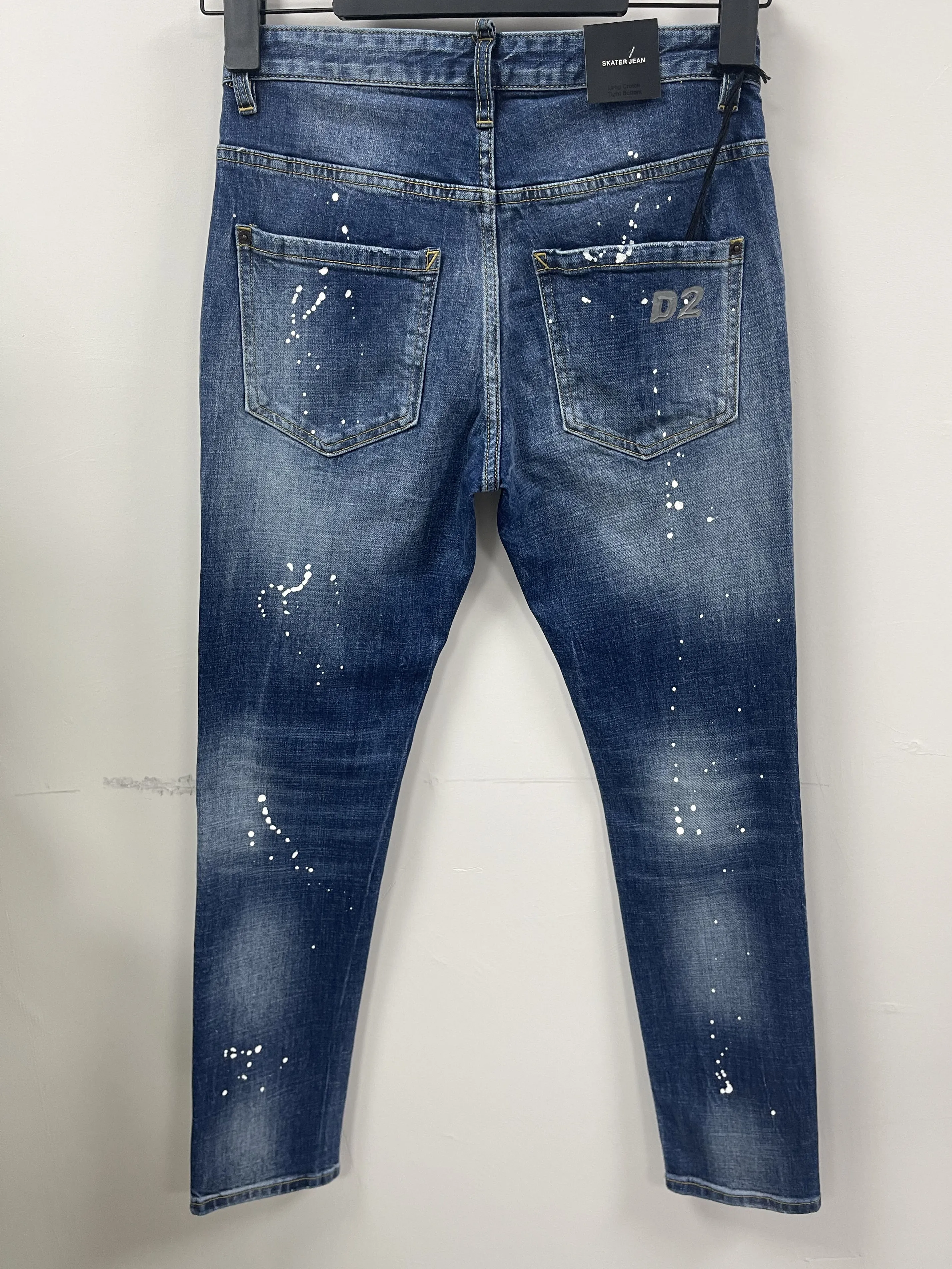 2024 Spring and Summer New D2 Jeans Men's Washed and Ripped Graffiti Print Star Blue Straight