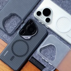 Hard Back Case for Huawei Pura 70 Pro, Ultra Slim, Clear Cover with Magnet, Horizontal Corrugated, Frosted, Shockproof, Hard PC