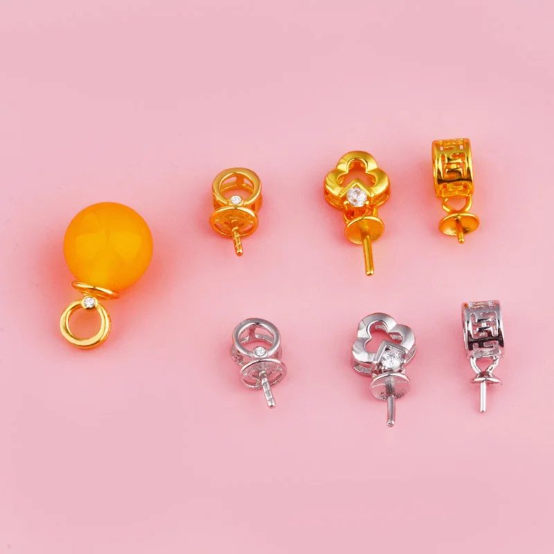 Круглое кольцо из стерлингового серебра 925 пробы с инкрустацией Ruyi, инкрустацией цирконом и подвеской из бисера с полуотверстием, полая опора, сделай сам, из бисера Круглое кольцо из стерлингового серебра 925 пробы с инкрустацией Ruyi, инкрустацией цирконом и подвеской из бисера с полуотверстием, полая опора, сделай сам, из бисера