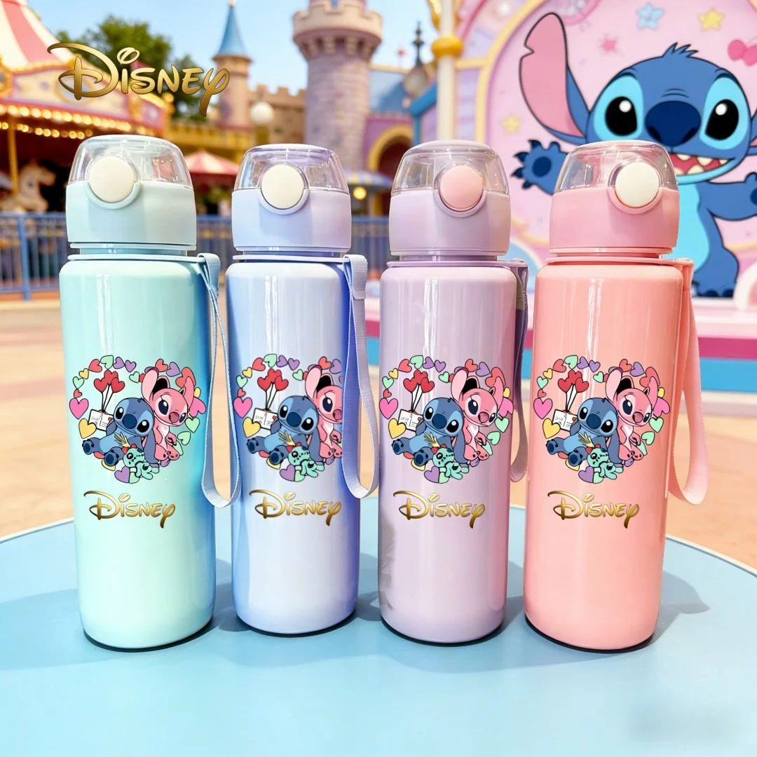 

Официально лицензированная Disney 3D-печатная бутылка для воды с Стичем и Энджелом, новая крышка с кнопкой, популярный мультяшный дизайн, для путешествий и бега
