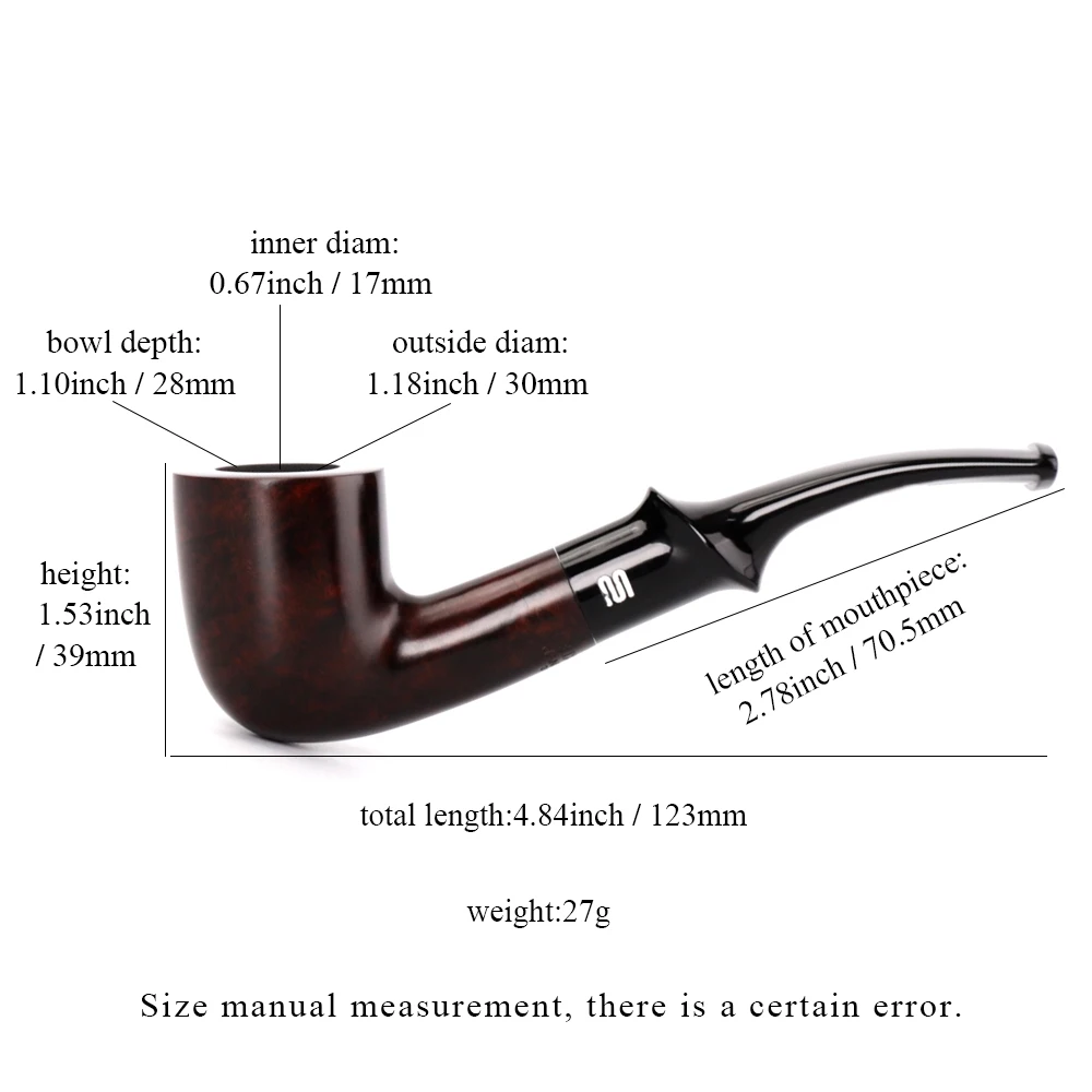 MUXIANG Small briar tobacco pipe, 9mm flue, hand-carved pipe, curved handle pipe, gift for beginner smokers