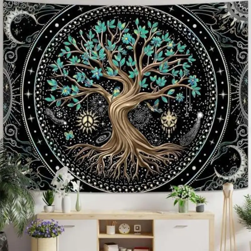 Colorful Tree Wall Tapestry Stained Glass Art Backdrop Polyester Wall Hanging Aesthetic Bedroom Dorm Living Room Home Decor