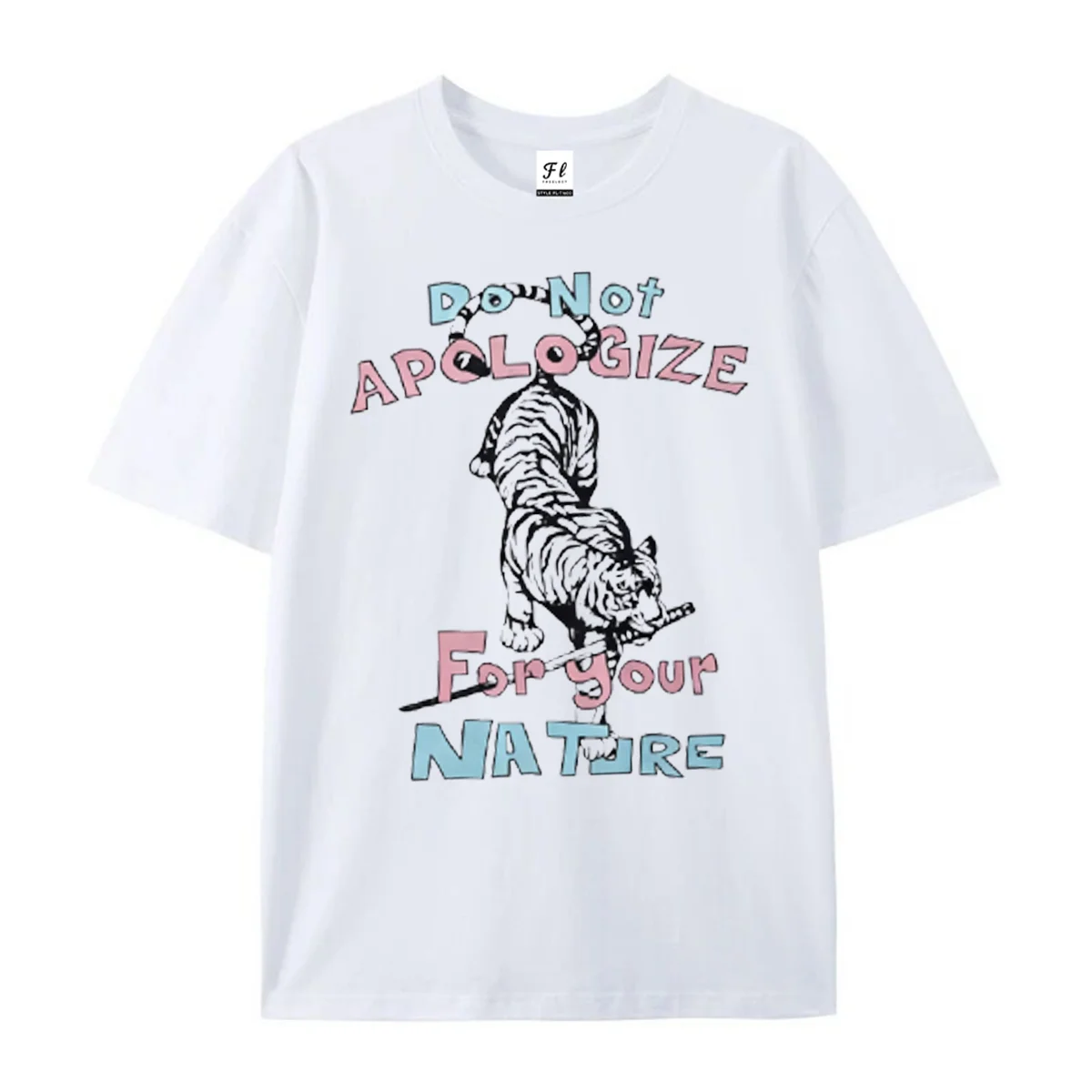 Retro Y2K Tiger Graphic Tee Do Not Apologize for Your Nature Inspirational Slogan Print Cool Wild Style Casual Short Sleeve Top