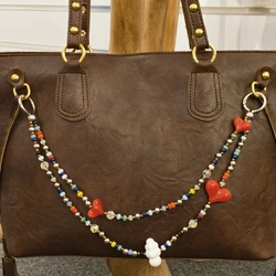 HERLOOK Red Heart Bag Charms for Women Colorful Beads Double Chains Bag Charm Y2K Accesories Cloud Strap Ladies Gifts Jewelry