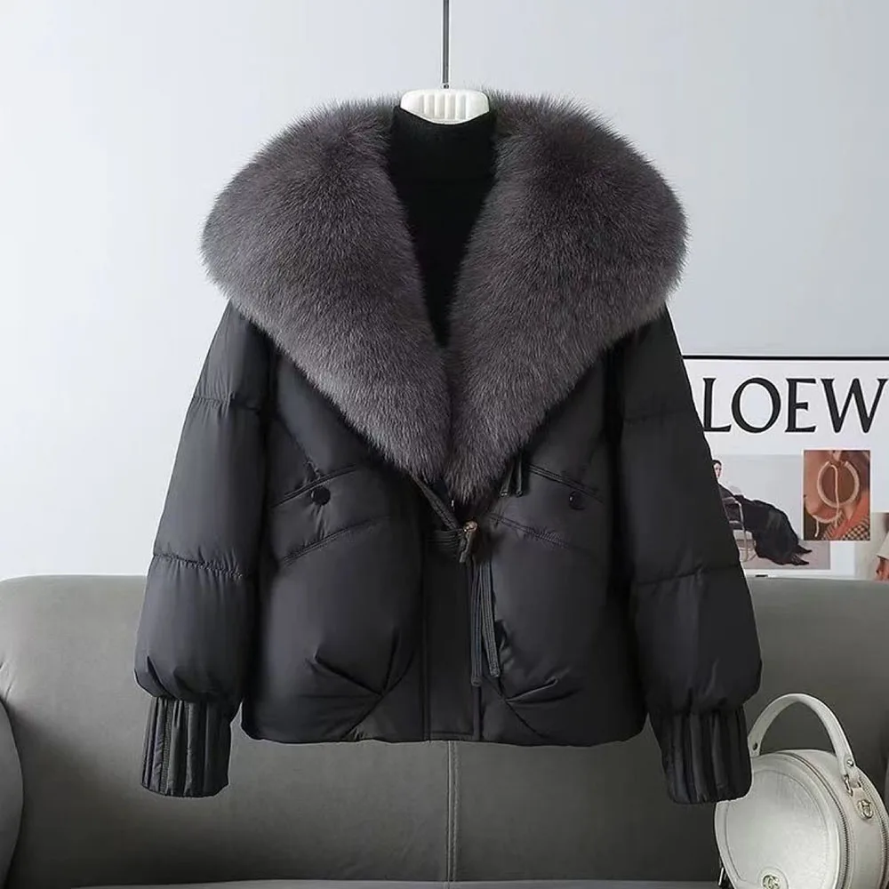 Women Big Faux Fur Collar Cotton Padded Jacket Thick Loose Version Warm Winter Coat Fashion Daily Casual Outerwear For Ladies