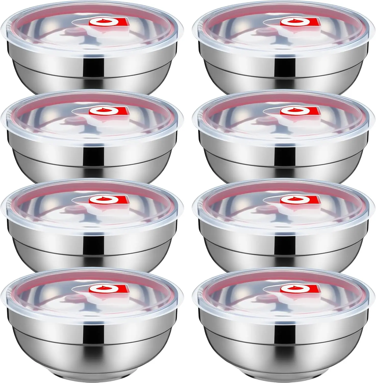Honeydak Juego de 8 Tazones de Acero Inoxidable de 19 oz con Tapas, Tazones Grandes para Mezclar, Recipientes Metálicos Aislados para Ensaladas, Fideos, Sopa, Bocadillos, a Prueba de Fugas