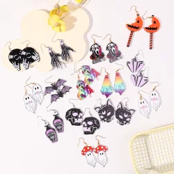 Funny Halloween Ghost Skull Pumpkin Lollipop Acrylic Women's Drop Earrrings Cat Ghoul Hand Bat Earring Party Black Jewelry
