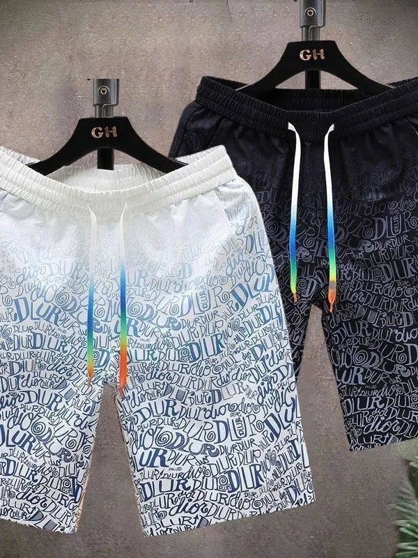 

Men's Ice Silk Casual Gradient Lightweight Shorts Summer Sport Leisure Loose Fit mid Waist Five-Quarter Length Fashionable ...