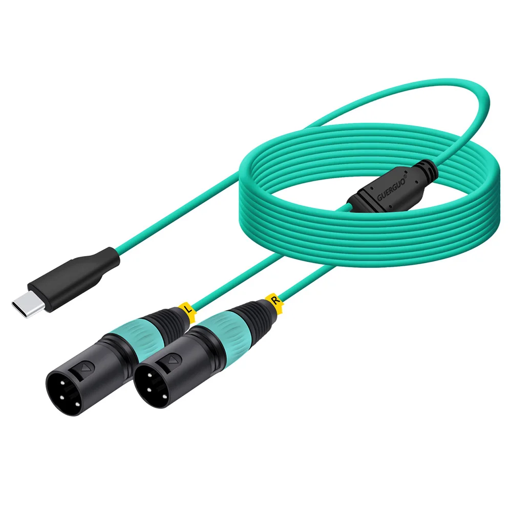 Przedłużacz audio stereo USB Typ C męski na podwójny 3-pinowy XLR męski/żeński, ekranowany, do smartfonów, laptopów i głośników — zdjęcie produktu 4