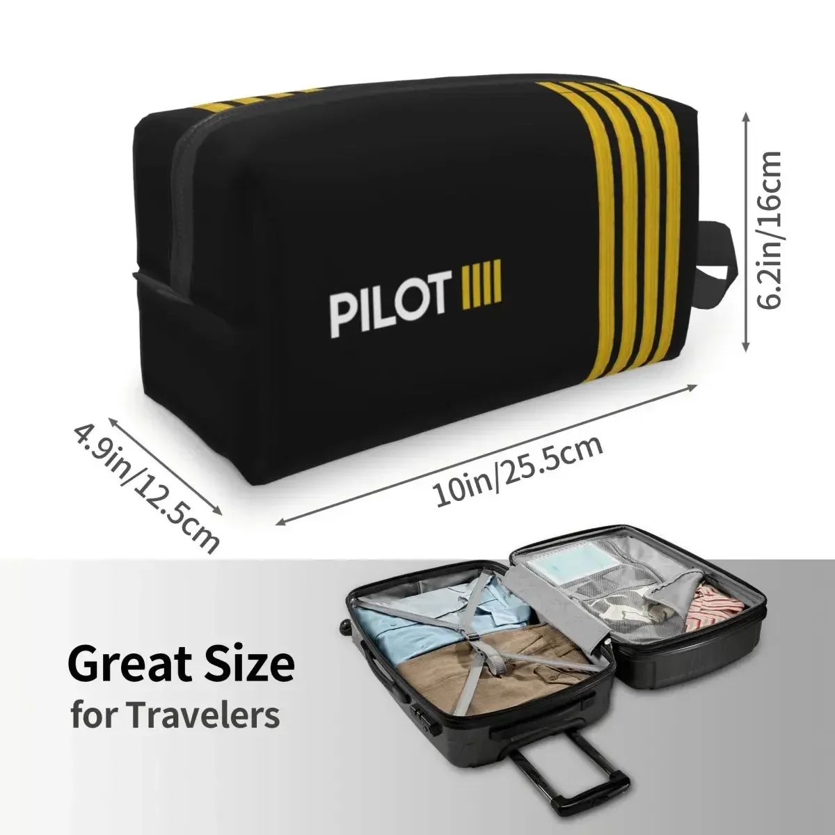 Travel Pilot Captain Stripes Toiletry Bag Kawaii Aviation Airplane Aviator Cosmetic Makeup for Women Beauty Storage Dopp Kit Box