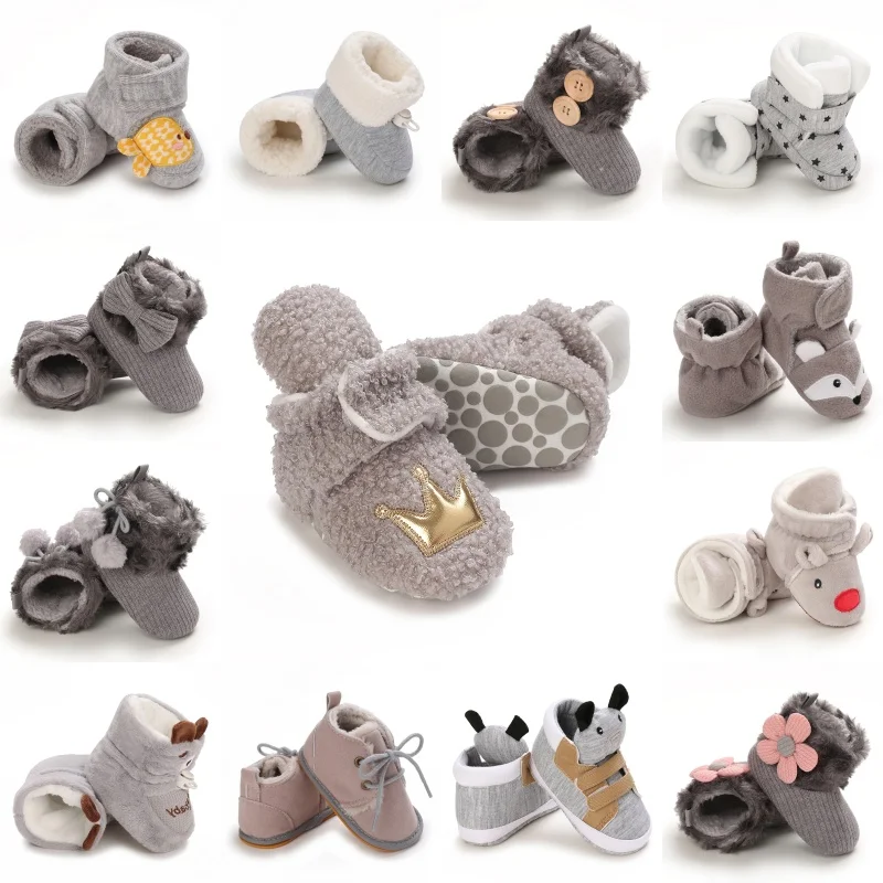 

Winter Grey Baby Cute Cartoon Shoes for Boys and Girls Walking Shoes Comfortable and Soft for Preschool Age 0-18M Newborn Warm