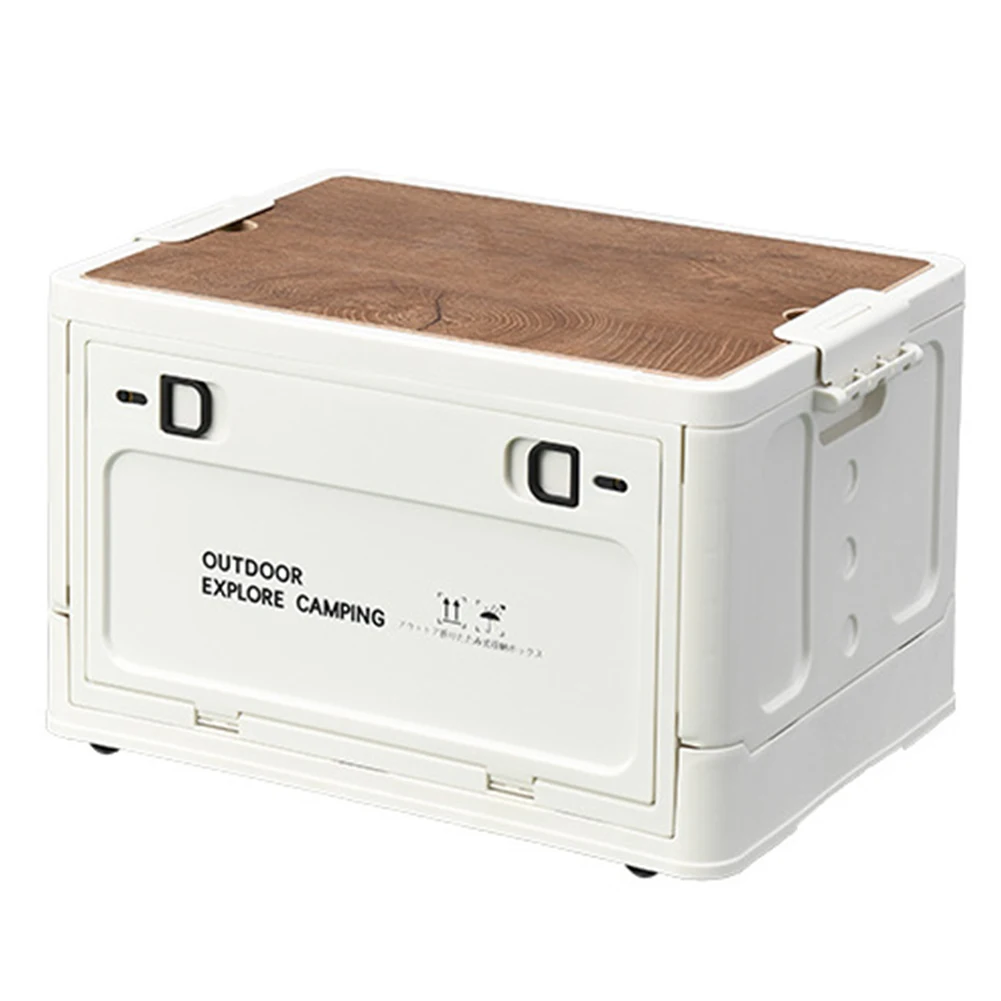 30L Foldable Storage Box with Wooden Lid Plastic Storage Bin Large Capacity Multifunctional Store Picnic Supplie Snacks and More