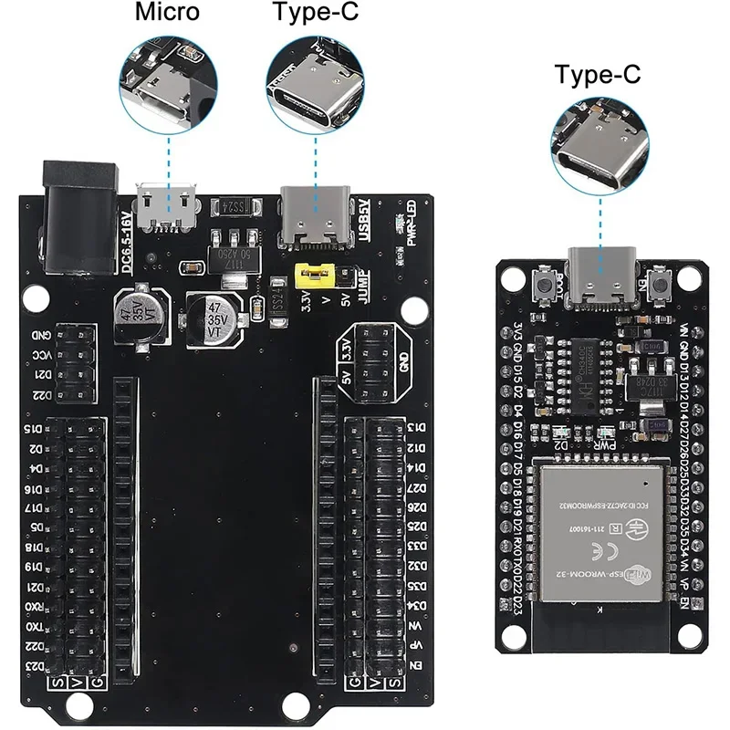 لوحة تطوير ESP32 CH340C WiFi + بلوتوث طاقة منخفضة للغاية ثنائي النواة ESP32-DevKitC-32 ESP-WROOM-32 لوح تمديد