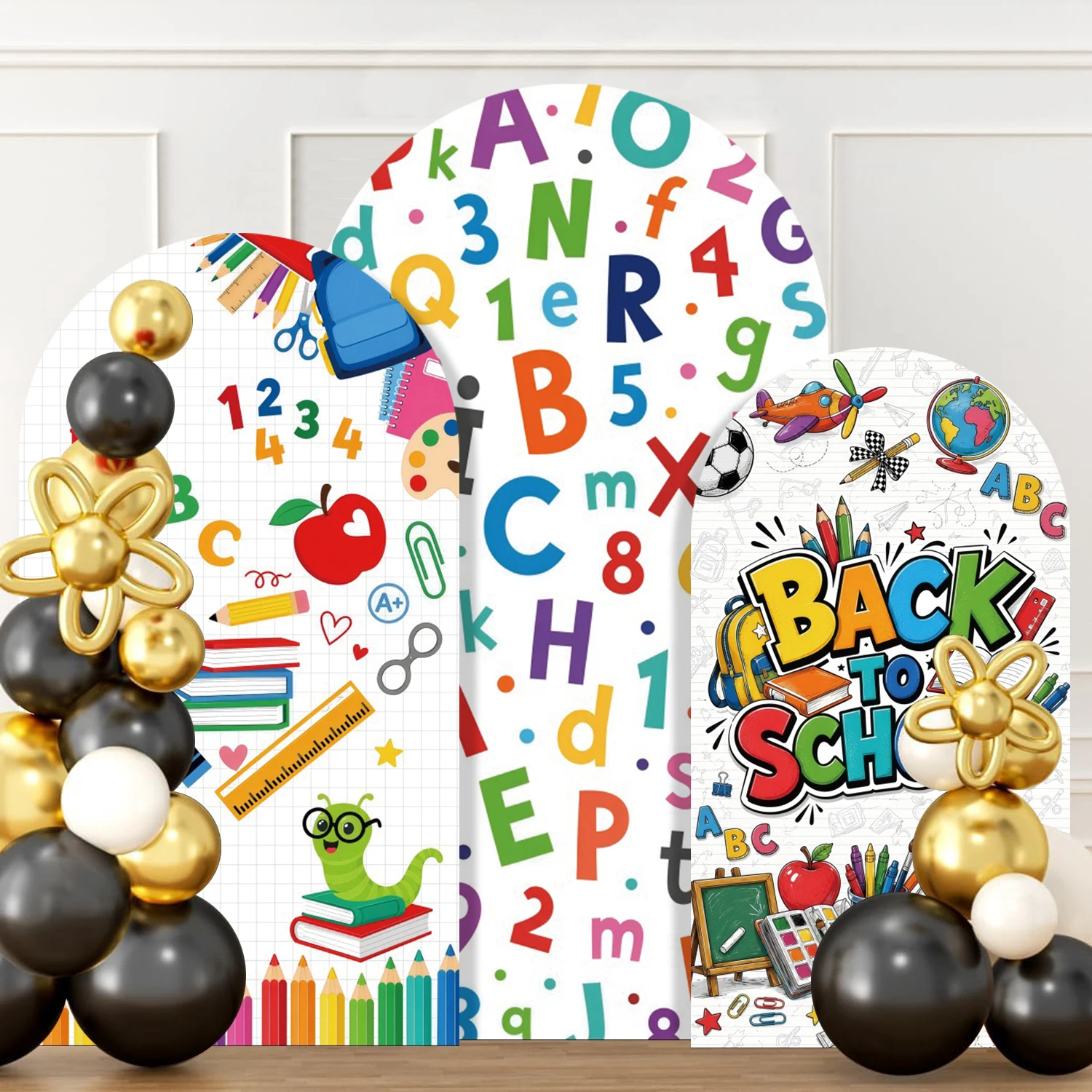 Back To School Arch Cover Backdrop Learning Tools Drawing Pen Graffiti Students Portrait Party Decor Spandex Arched Background