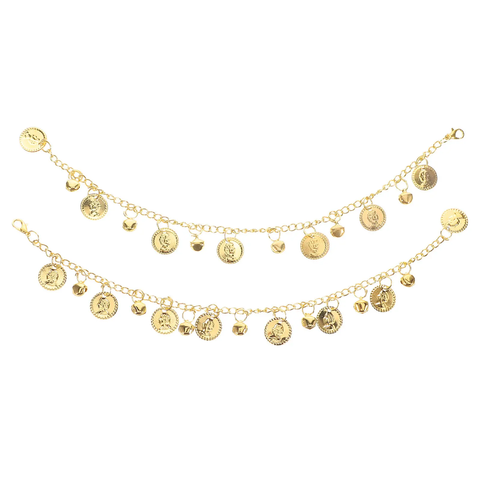 1 Par de Accesorios para Danza del Vientre, Tobillera con Monedas, Campanas y Borlas para Mujer, Elegantes Sandalias Descalzas, Joyería para Pies