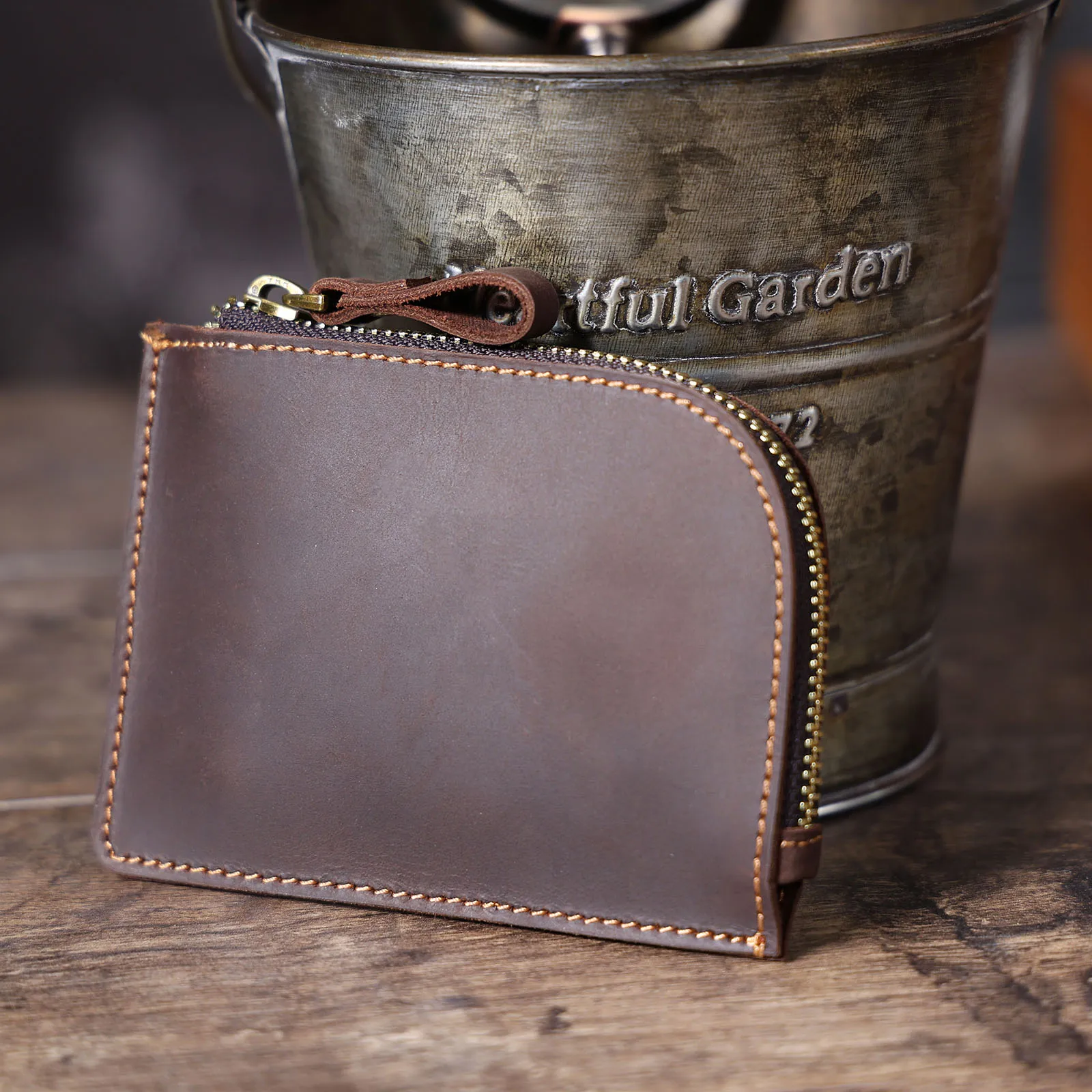 Echtes Leder Kartenhalter Einfache Mini-Geldbörse Mit YKK-Reißverschluss Crzay House Leder Perfekt zum Tragen von Münzen, Karten, Schlüsseln – Detail 5