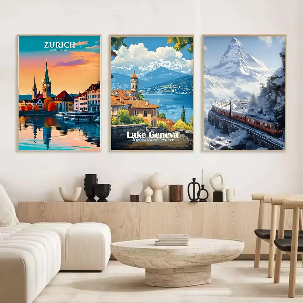 Pattern Switzerland Painting Calligraphy Stylish Canvas Poster Wall Art for Living Room Bedroom Cafe Office Decor Gift