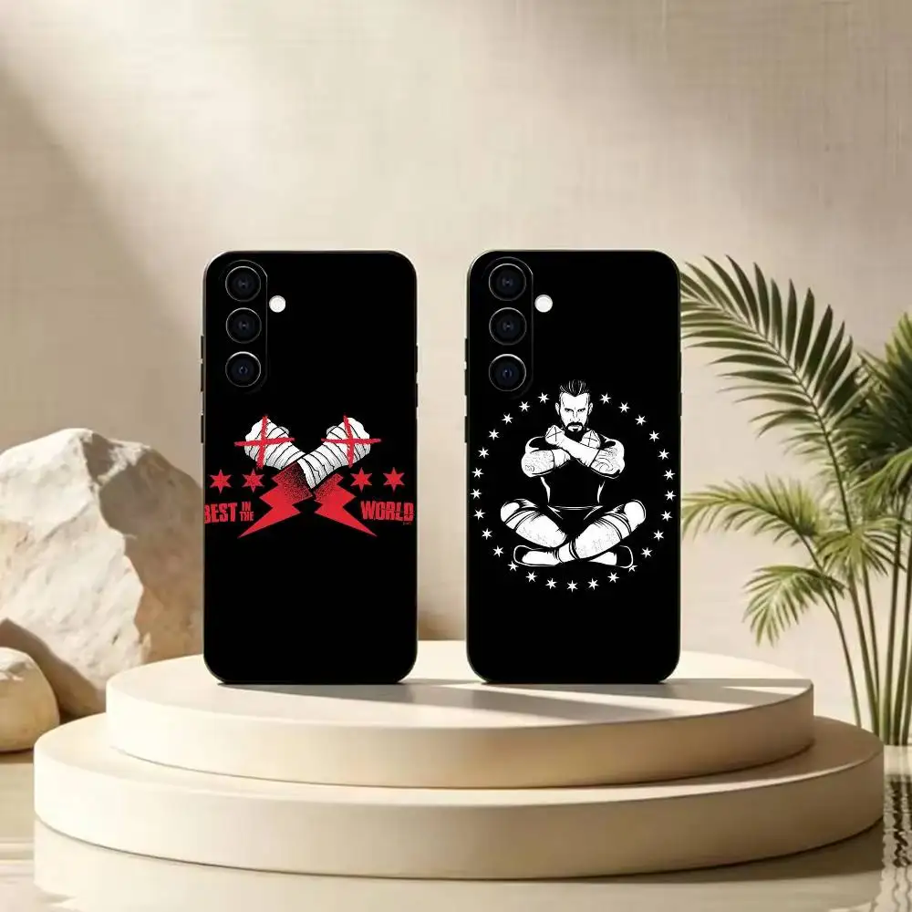 Coque de téléphone en silicone souple noire pour Samsung Galaxy A71, A72, A73, A51 et autres modèles similaires, avec l’effigie de W-Wrestler CM P-Punk.
