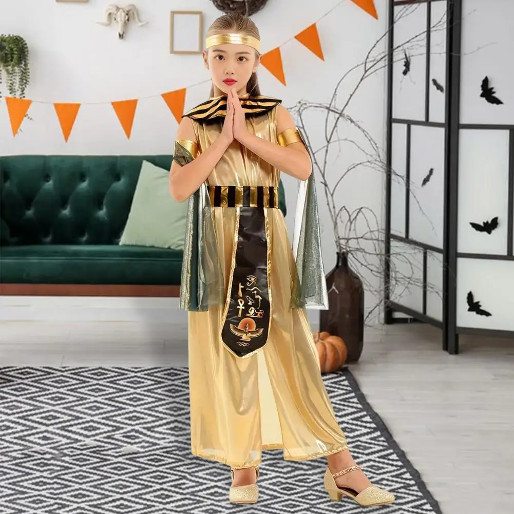 Festival Celebration Dress Queen Costume for Girls Ancient Egyptian Dress Halloween Outfit Kids Fancy Dress-up Cosplay Accessory