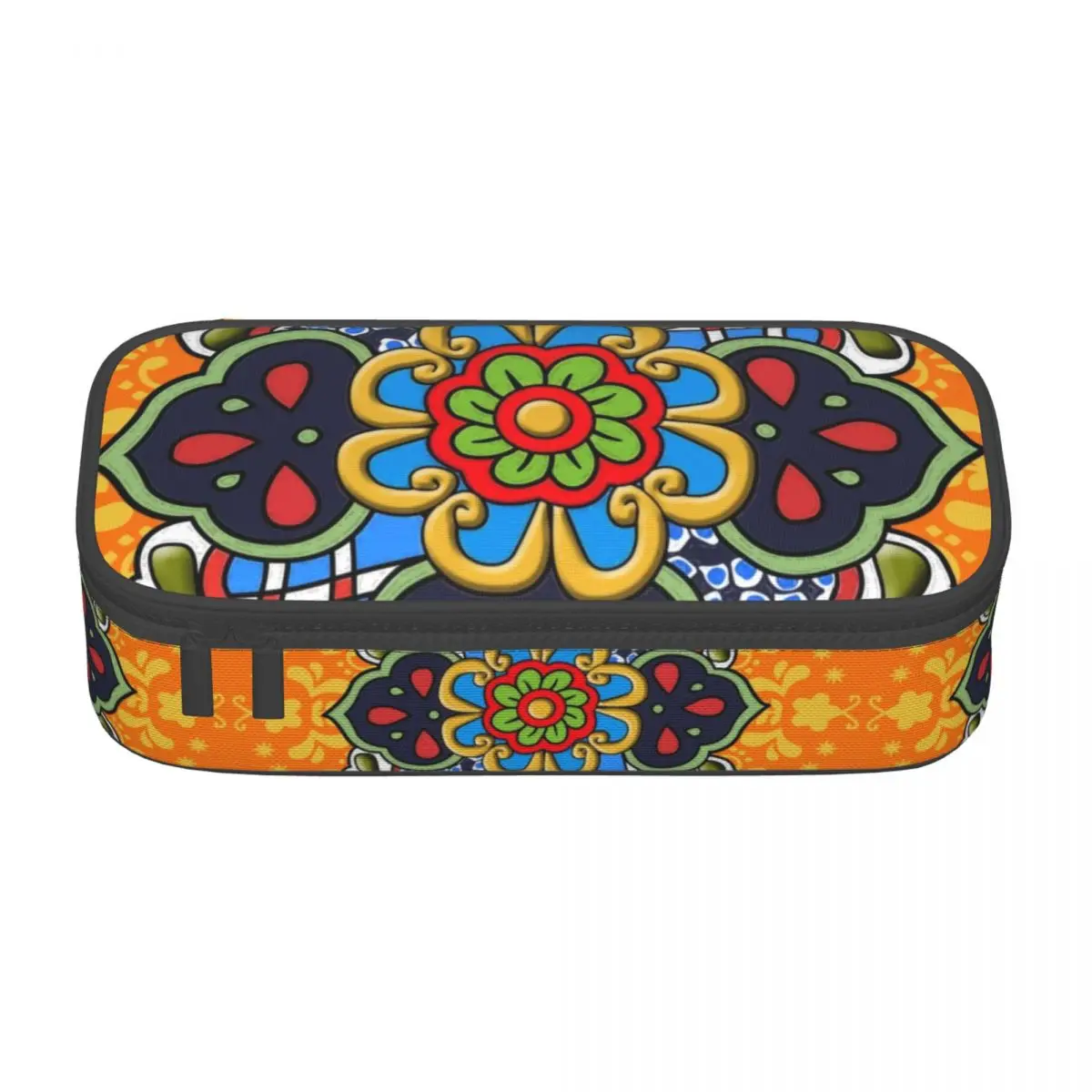 Custom Korean Mexican Talavera Flower Ceramic Tile Pencil Cases for Boys Gilrs Large Capacity Pen Box Bag School Accessories