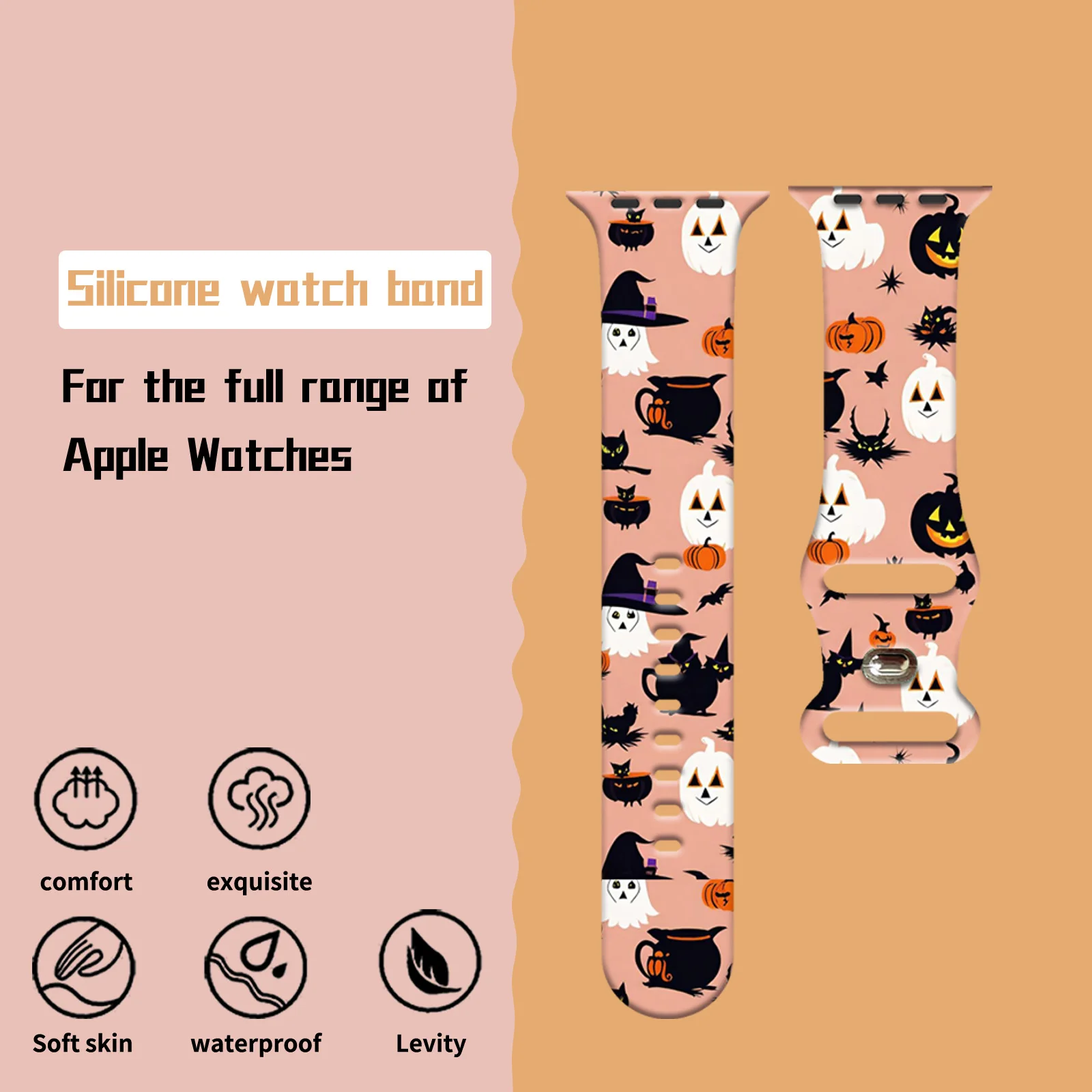 Ремешок с принтом Ghost Cat Shadow для Apple Watch 46 мм, 45 мм, 42 мм, 40 мм, сменный браслет для iWatch 11 10 9 8 7 Band
