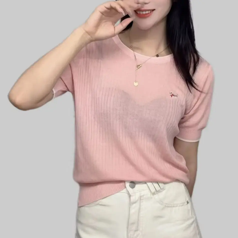 

Women's Summer Thin Sweater Short Sleeve Fashion Sweater 2025 New Popular Women's Tops Round Neck Pullover Knitted Tops