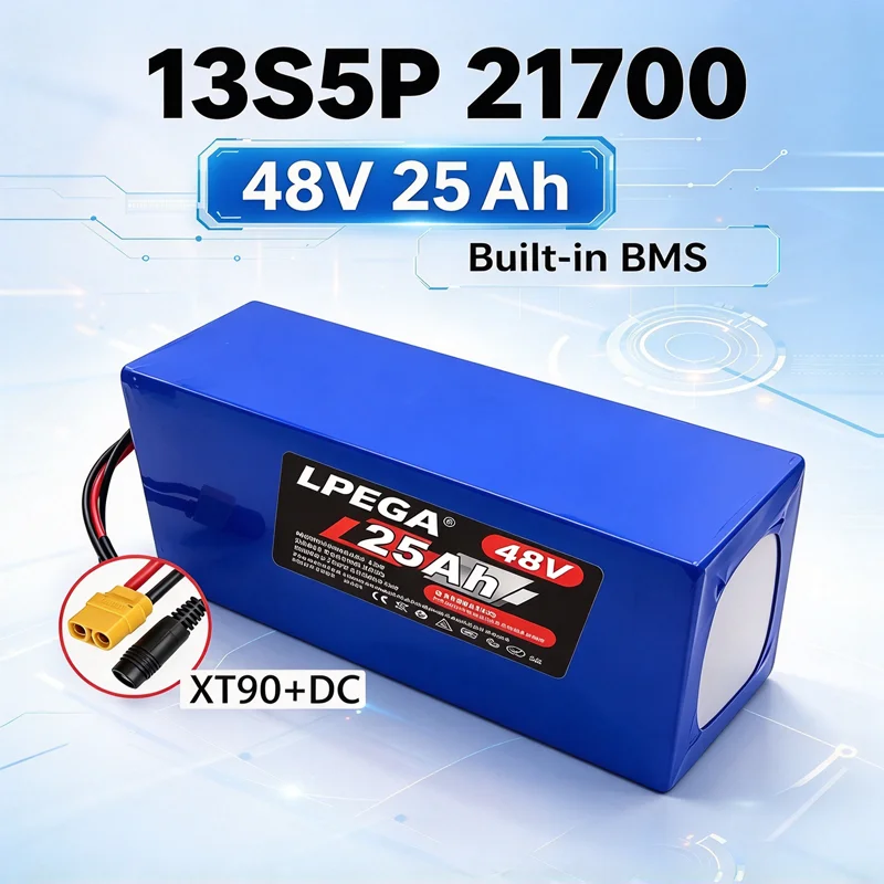 48V 25Ah 13S5P 21700 Li-ion Battery Pack with Balancing BMS for E-Bike Electric Scooter