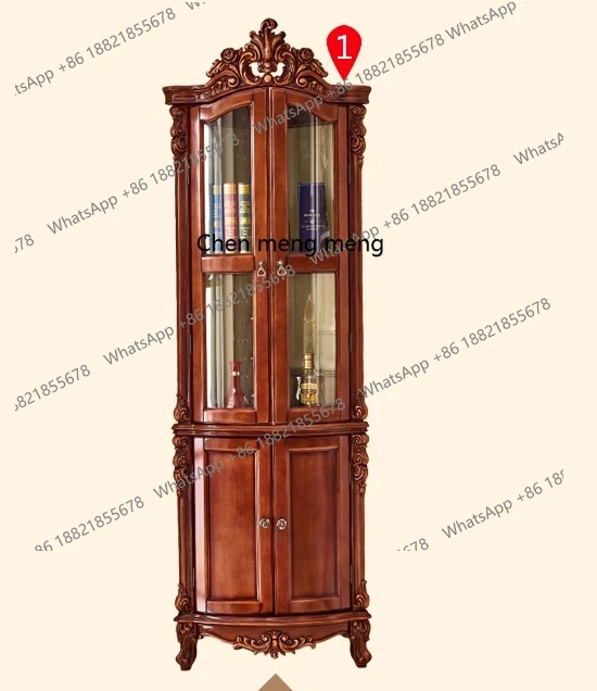 

Американский светлый роскошный двойной дверной резной декоративный шкаф из цельного дерева, стеклянный шкаф-витрина для хранения в гостиной