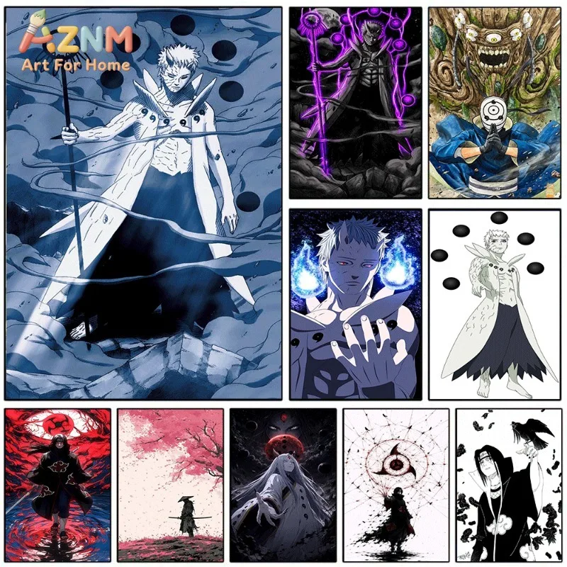 Naruto Canvas Wall Art Six Paths Obito Blue Tone Anime Print With Uchiha Villain Portraits For Teen Boys Bedroom Gaming Unframed