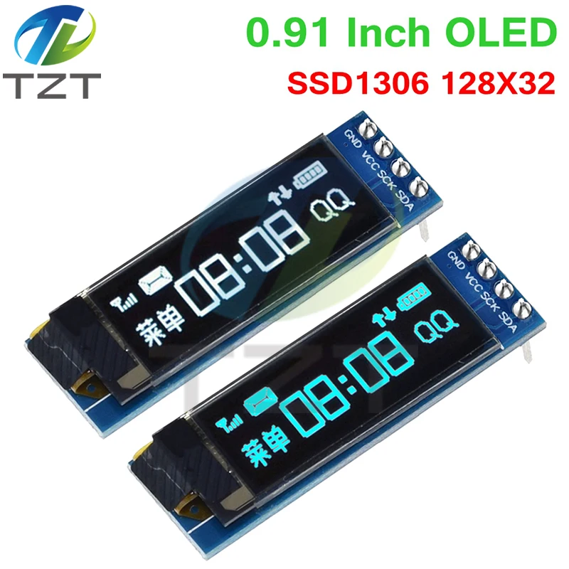 DIYTZT 1/5PCS 0.91 inch OLED Module 0.91" White/Blue OLED 128X32 OLED LCD LED Display Module 0.91" IIC Communicate For Ardunio