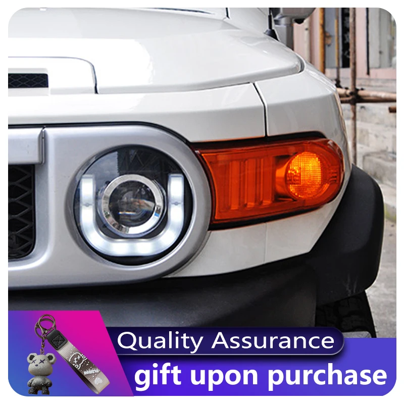 تعديل لتويوتا FJ كروزر 2007-2020 زينون U الجبهة مصباح LED بدوره إشارة DRL العلوي العارض عدسة اكسسوارات السياراتMod #2