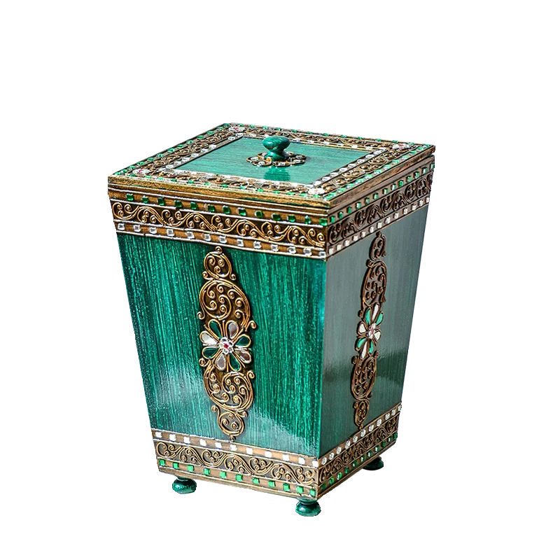

Vintage trash can with lid South East Asia style home living room solid wood storage bucket hotel clubhouse trash basket