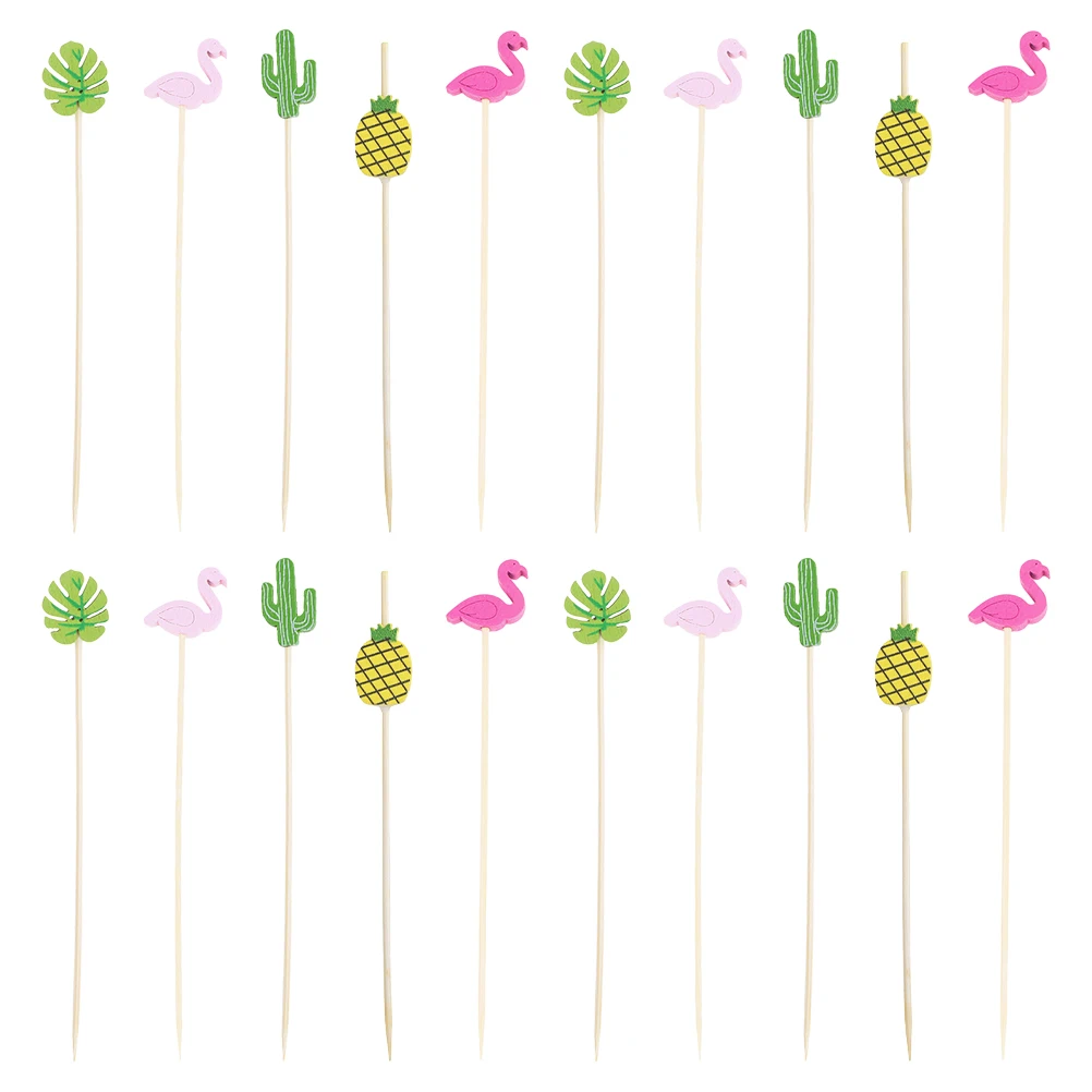 

100pcs Hawaiian Bamboo Sticks Cocktail Wooden Fruit Toothpicks for Appetizers Disposable Skewer Party Decorations Tropical