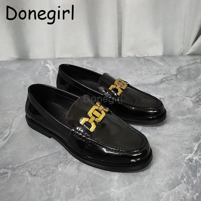 

Donegirl Women 2024 New Spring Genuine Leather Solid Metal Decoration Flat Loafer Simple Versatile Commute Shoes Female Chic