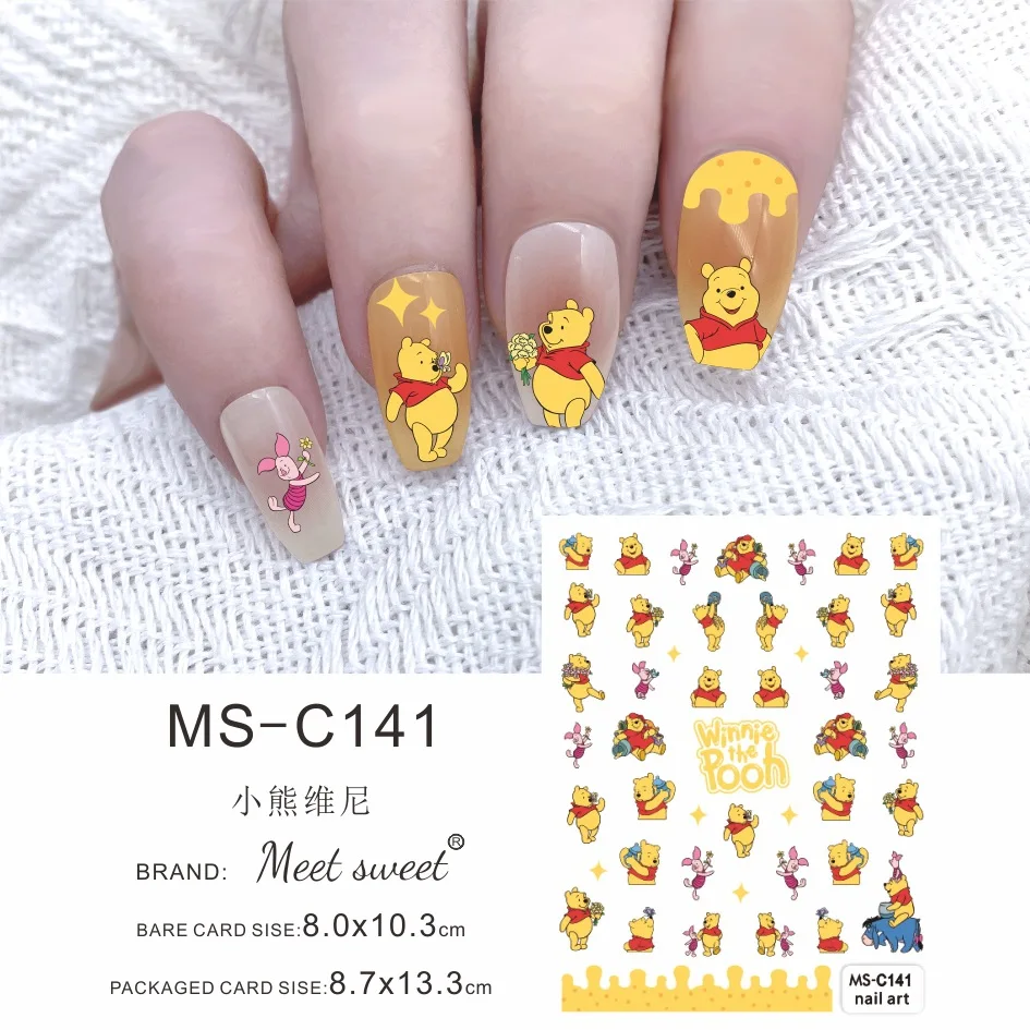 Cartoon Winnie the Pooh 3D Nail Stickers Disney Nail Art Supplies Stitch Disney Princess Anime Stickers For Nails Press on Nails