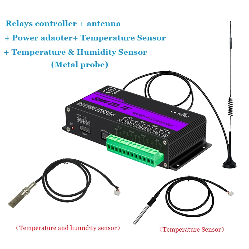 SM4-WLTE Full Netcom 4G remote 4-channel controller Phone SMS alarm Temperature and humidity input linkage pump control