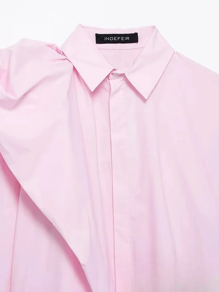 KONDALA Casual Chic Solide Frauen Shirts Flauschigen Schultern Einreiher Lose Bluse Mode 2025, Frühling Sommer Shirts Tops