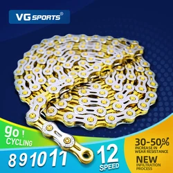 VG Sports 8 9 10 11Speed MTB Bicycle Chain gold/silver/Rainbow/Titanium half hollow Mountain Road Bike MTB Chains Part 116 Links