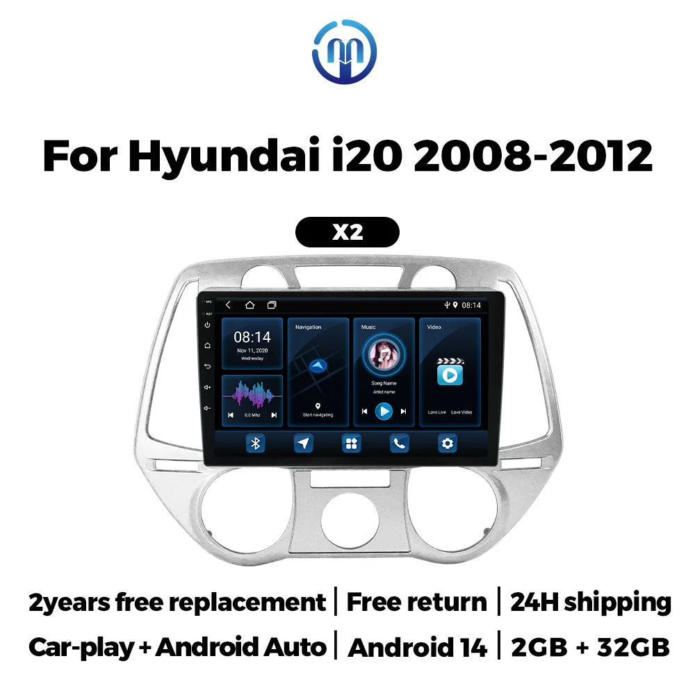 For Hyundai I20 2008 2009 2010 2011 2012 Android Carplay Auto Car Radio Multimedia Player GPS Navigation Audio All in One Stereo