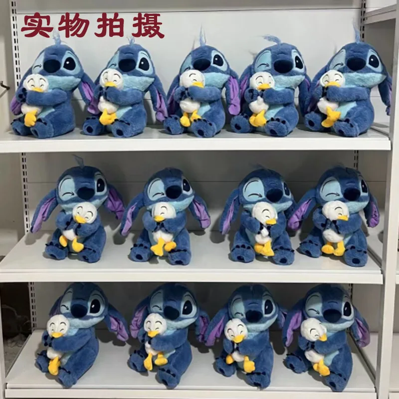 Cute Disney Stitch Hugging Donald Duck Plush Toy Soft Stuffed Animal Kawaii Cuddly Doll for Kids Birthday Valentine Day Gift
