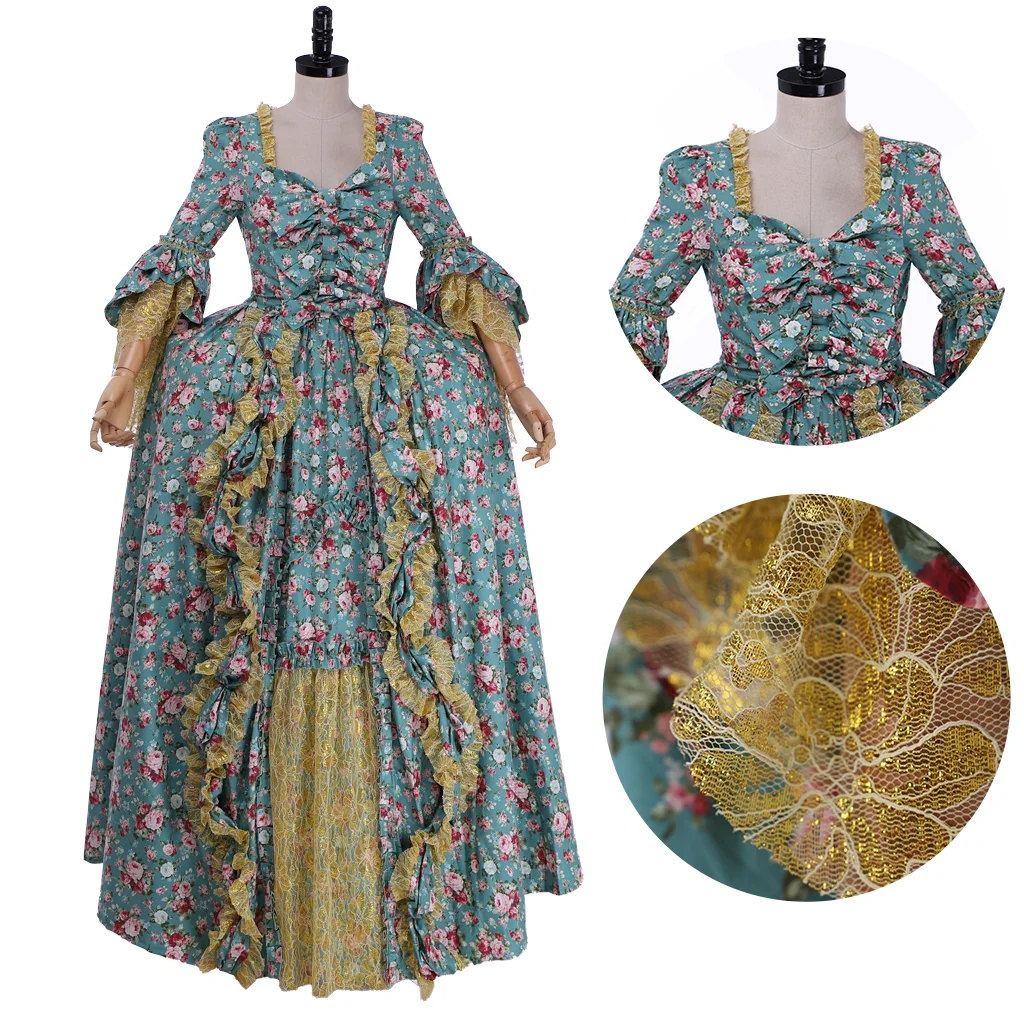 TV Outlander Jenny Fraser Murray Dress Claire Highland Scotland Costume Girls Blue Floral Print Dress Rococo Dress