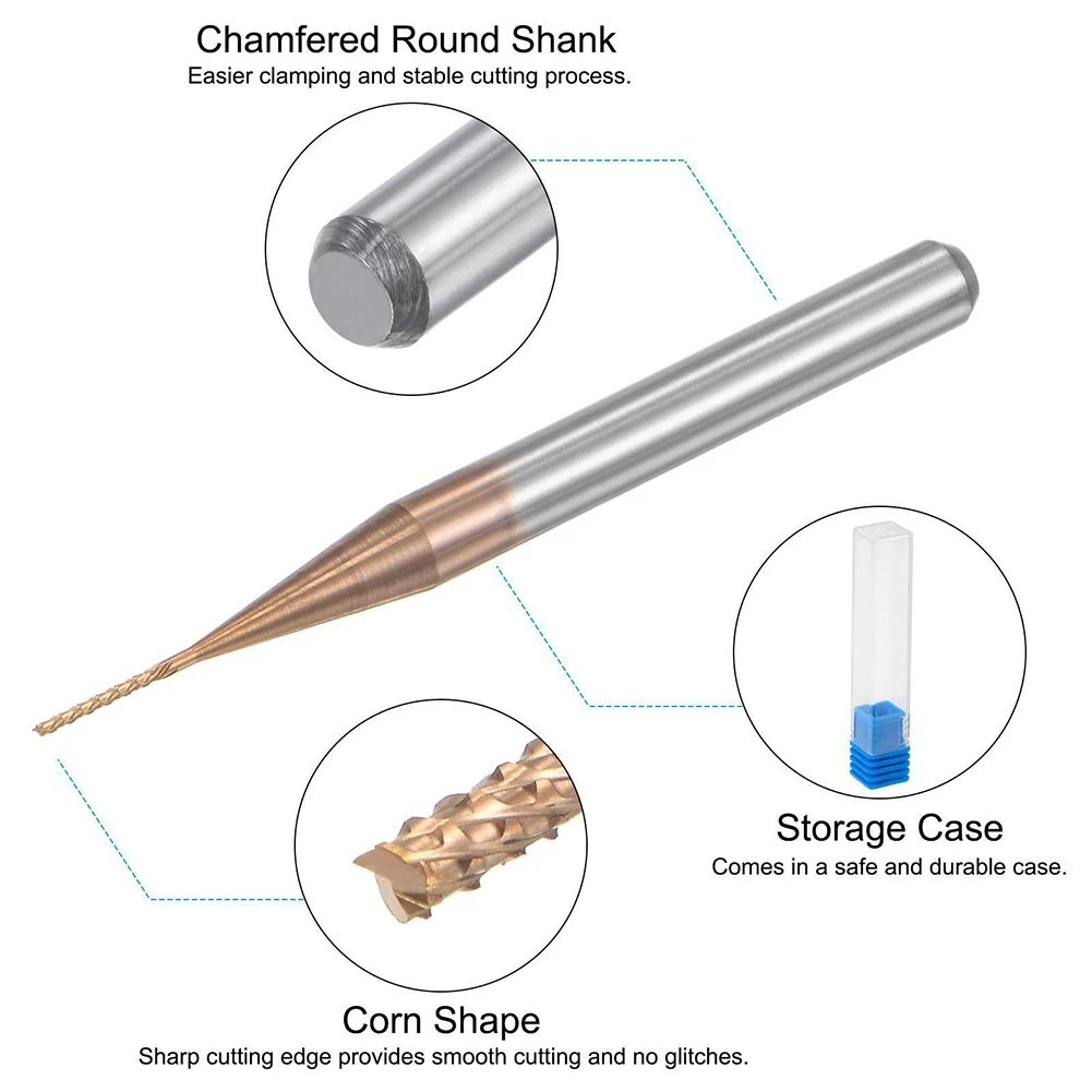 G05 Carbide End Mill Router Bits with Left Hand Milling and Titanium Coating 05mm x 4mm Cutting Edge 1/8 Shank