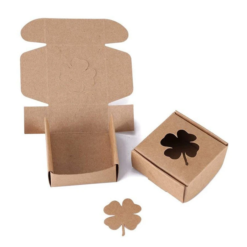 Brown 350G Kraft Paper Four-Leaf Clover Foldable Kraft Paper Gift Box Handmade Soap Candy Jewelry Accessories