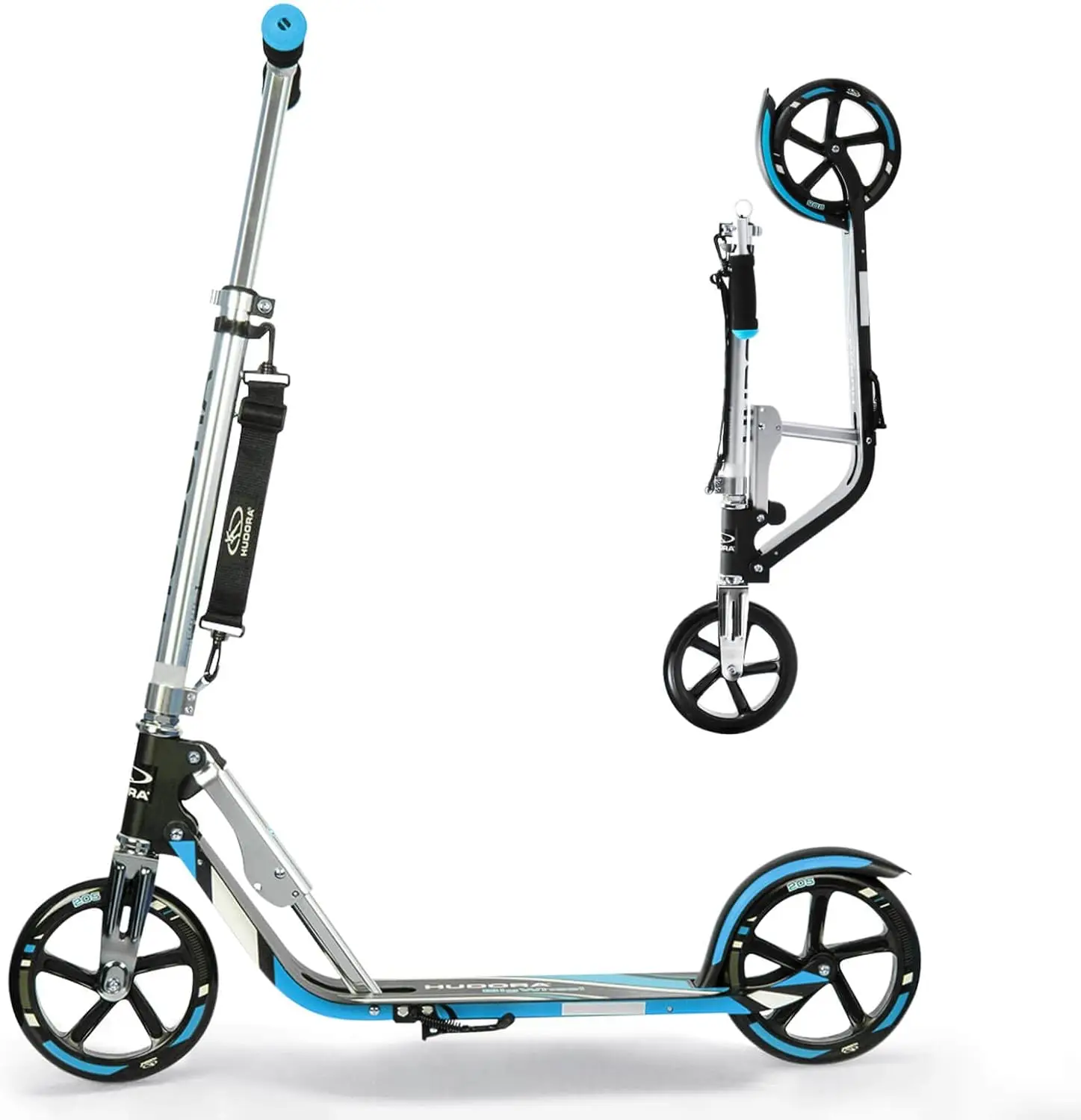 Scooter dobrável para crianças, altura ajustável, azul, rodas grandes 8 polegadas