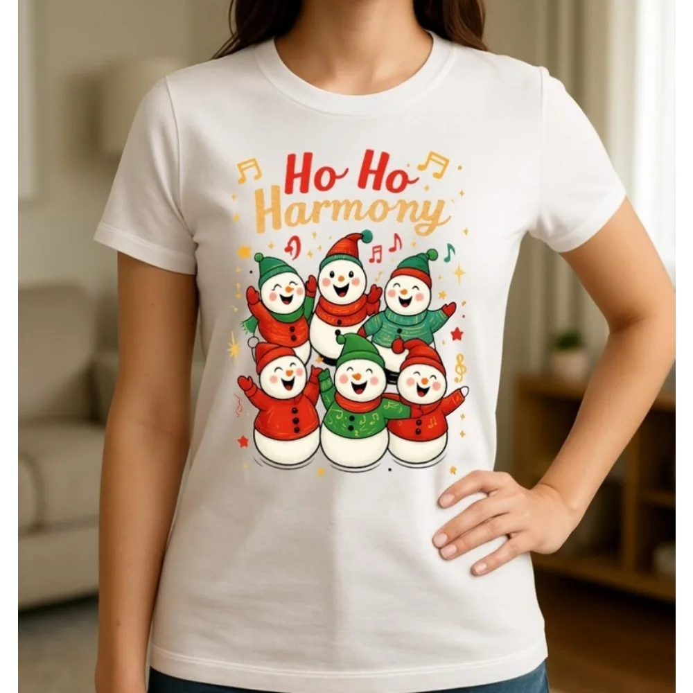 Ho Ho Harmony Christmas Shirt Singing Snowman Choir Women Tees Fashion Streetwear O-neck Short-sleeve Cotton Unisex Tops