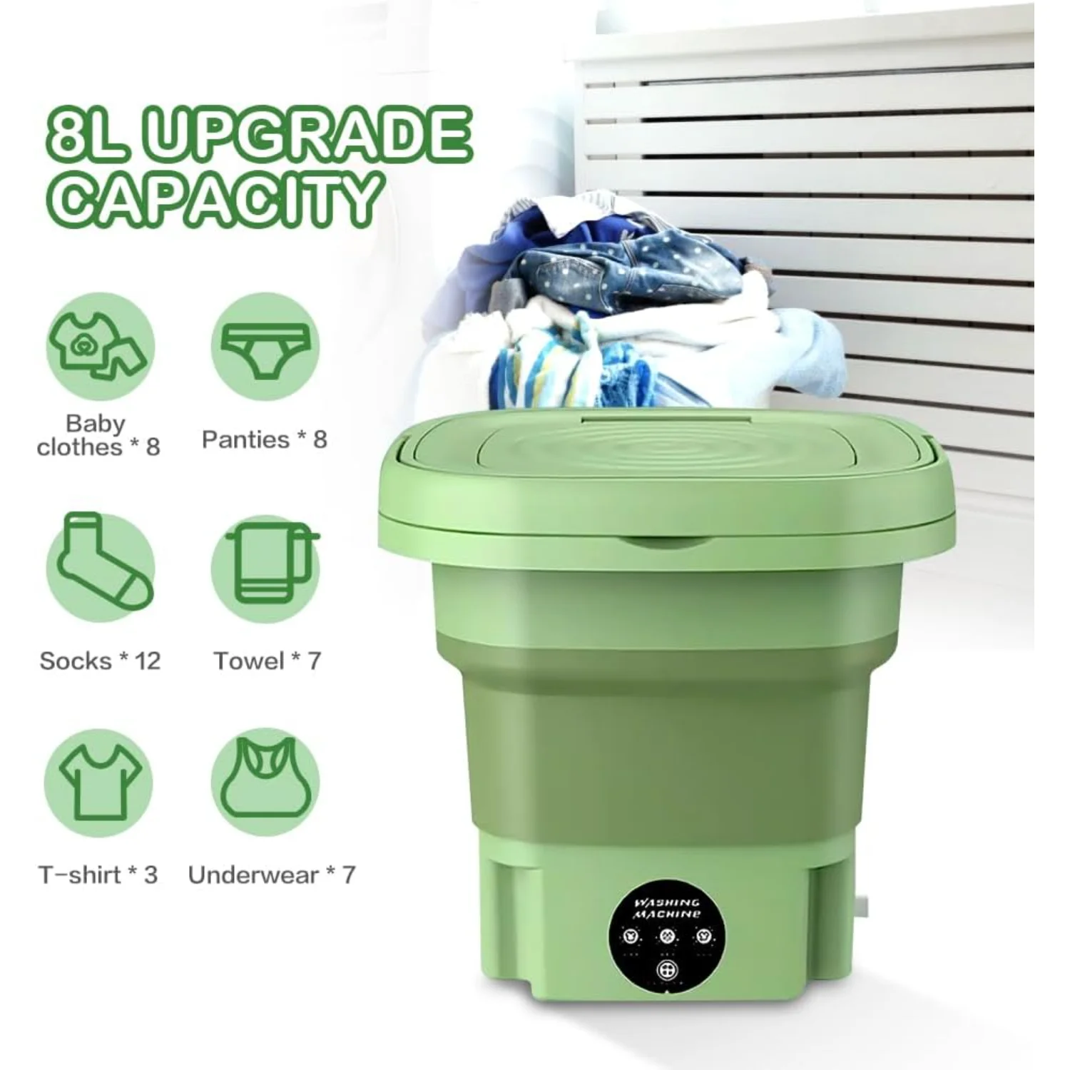 Foldable Portable Washing Machine, Half Automatic High Capacity  Washer with  Modes,Deep Cleaning for Baby Clothes,Underwear,,Su