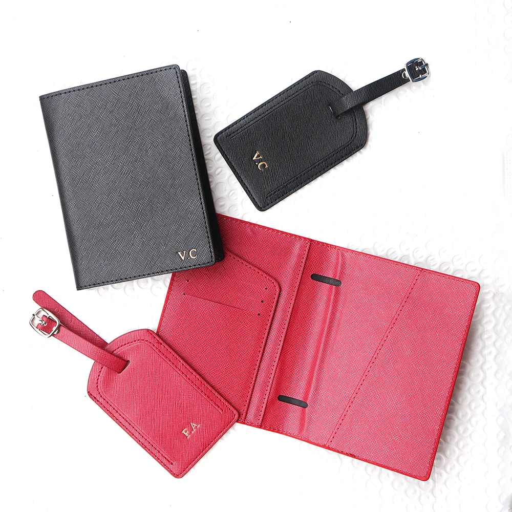 

Saffiano Fashion Passport Holder Luggage Tag Set Dreampink Custom Initial Travel Accessories Business Personalize Passport Cover