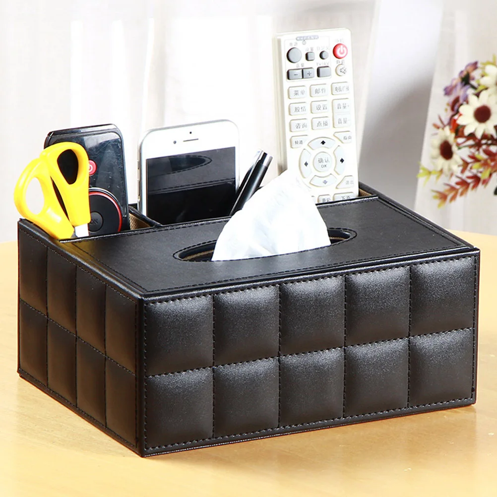 

Multifunctional Desktop Organizer Holder Pencil Scissor Container PU Tissue Box(Quilted Design)