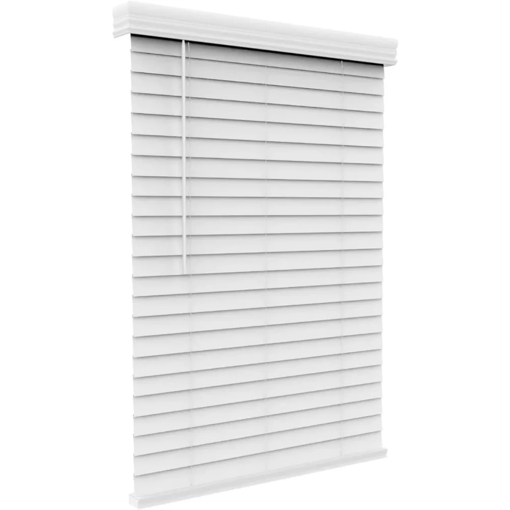 

ARLO BLINDS Faux Wood Blinds with Crown Valance - 26.5" W x 60" H, White Cordless 2 Inch Horizontal Blinds - for Bedroom